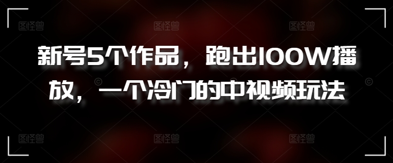 新号5个作品，跑出100W播放，一个冷门的中视频玩法【揭秘】-木石资源网