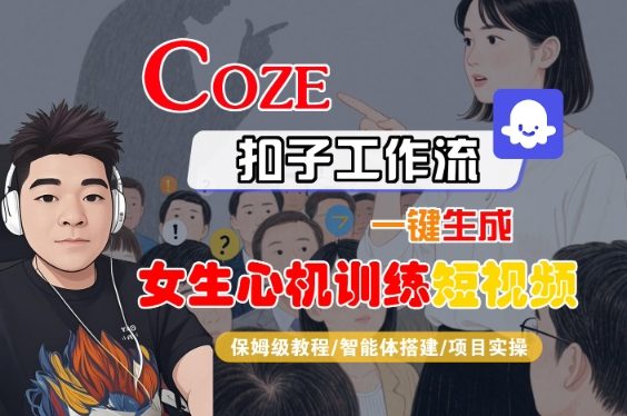 COZE扣子工作流一键生成女生心机训练短视频，保姆级教程-智能体搭建-项目实操-木石资源网