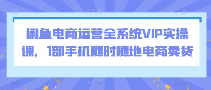 闲鱼电商运营全系统VIP实操课，1部手机随时随地电商卖货-木石资源网