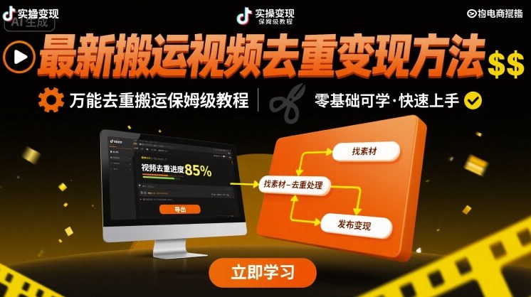 最新搬运视频去重变现方法，万能去重搬运保姆级教程-木石资源网