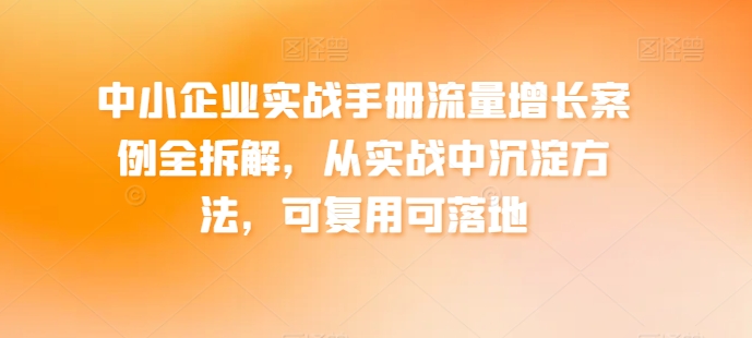 中小企业实战手册流量增长案例全拆解，从实战中沉淀方法，可复用可落地-木石资源网