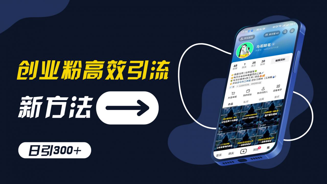 创业粉高效引流，抖音工具号玩法，日引300+，不要成为学习高手，要成为实战高手【揭秘】-木石资源网