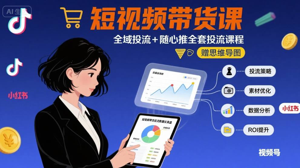 最新短视频带货课，全域投流+随心推全套投流课程+思维导图-木石资源网