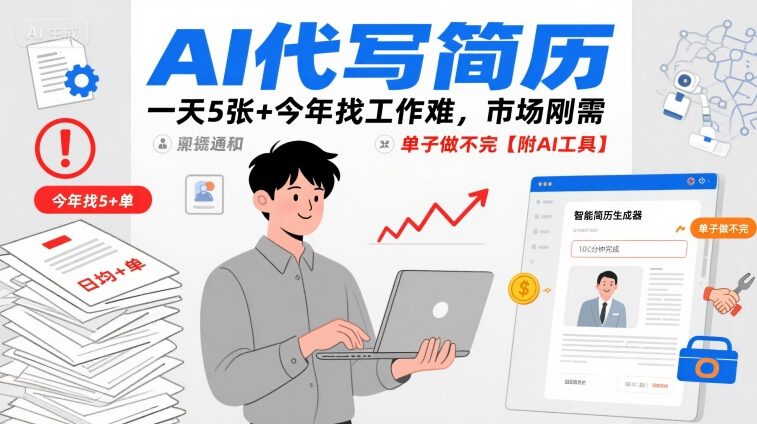 AI代写简历，一天5张+今年找工作难，市场刚需，单子做不完【附AI工具】-木石资源网
