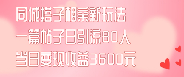 同城搭子相亲新玩法一篇帖子引流80人当日变现3600元(项目教程+实操教程)【揭秘】-木石资源网