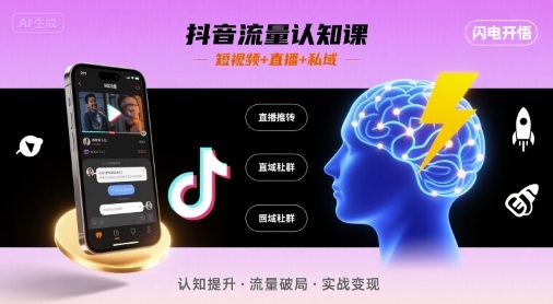 抖音流量认知课，短视频+直播+私域，认知提升，闪电开悟-木石资源网