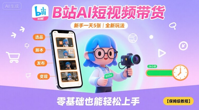 B站AI短视频带货，新手一天5张，全新玩法【保姆级教程】-木石资源网
