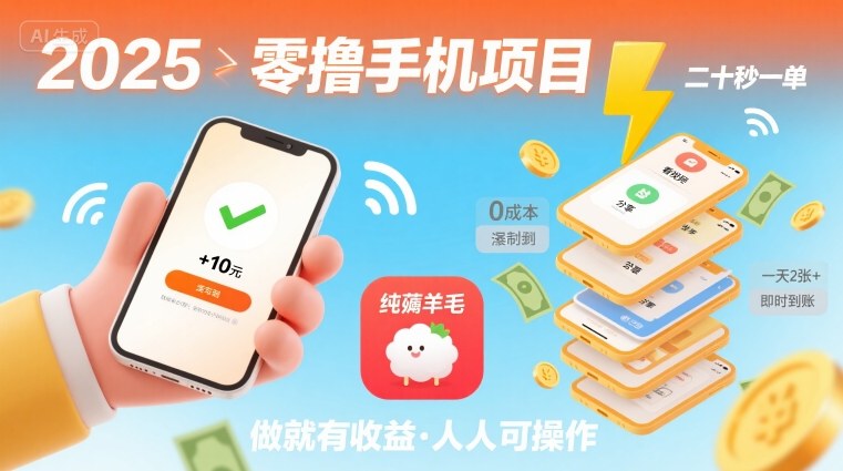 2025年零撸手机项目，二十秒一单，纯薅羊毛 一天2张+做就有【揭秘】-木石资源网