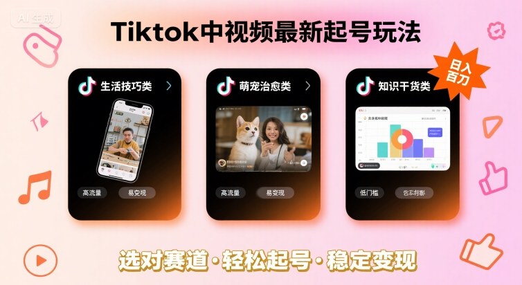 Tiktok中视频最新起号玩法，想要日入百刀，做好这几个赛道就可以了-木石资源网