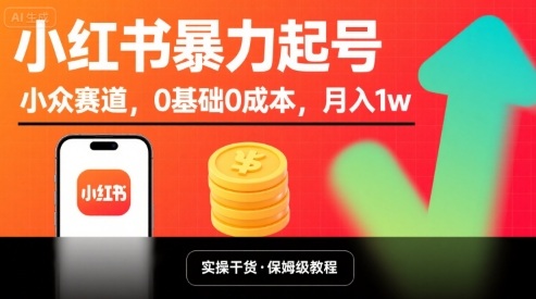小红书暴力起号，小众赛道，0基础0成本，月入1w-木石资源网