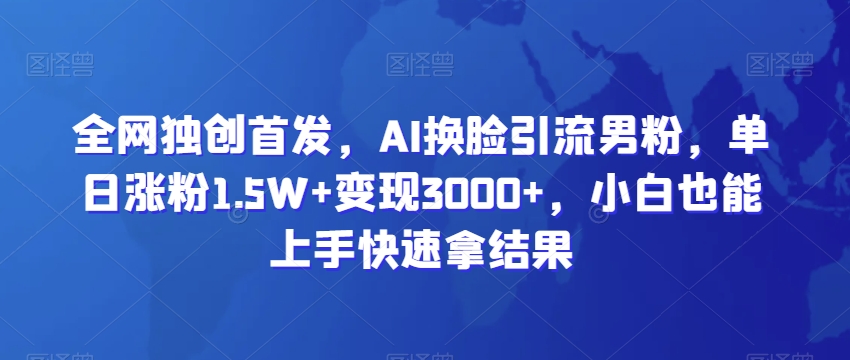 全网独创首发，AI换脸引流男粉，单日涨粉1.5W+变现3000+，小白也能上手快速拿结果【揭秘】-木石资源网