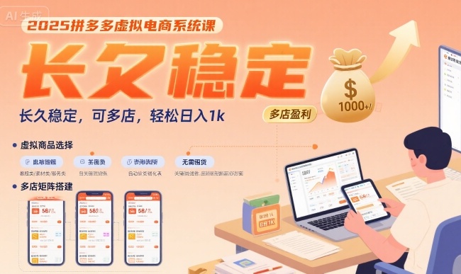 2025拼多多虚拟电商系统课，长久稳定，可多店，轻松日入1k-木石资源网