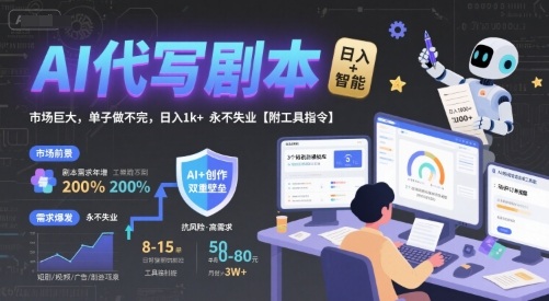 AI代写剧本，市场巨大，单子做不完，日入1k+ 永不失业【附工具指令】-木石资源网