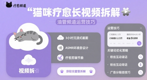 猫咪疗愈长视频拆解 &油管频道运营技巧-木石资源网