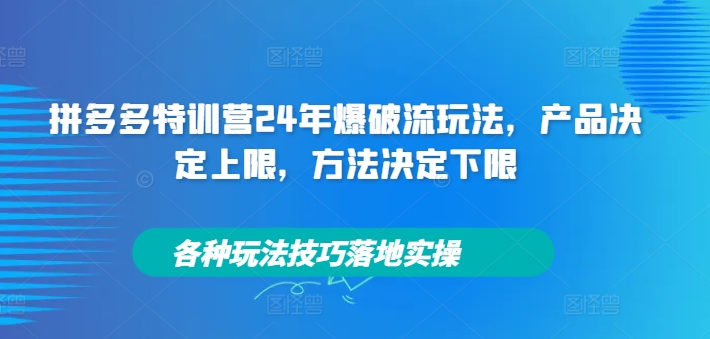 拼多多特训营24年爆破流玩法，产品决定上限，方法决定下限，各种玩法技巧落地实操-木石资源网