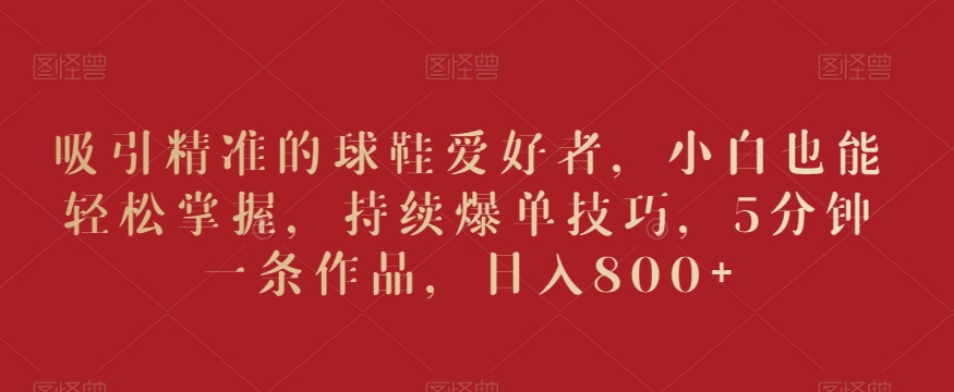 吸引精准的球鞋爱好者，小白也能轻松掌握，持续爆单技巧，5分钟一条作品，日入800+【揭秘】-木石资源网