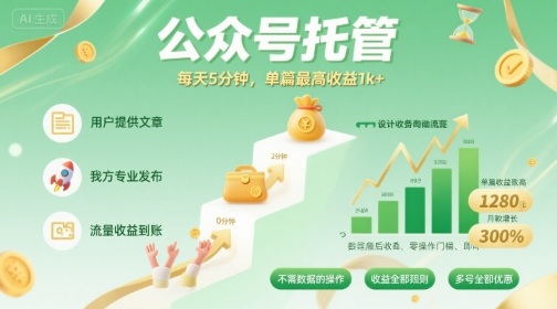 【公众号托管 】我提供文章，你发布，每天5分钟，单篇最高收益1k+【揭秘】-木石资源网