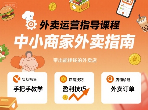 外卖运营指导课程，中小商家外卖指南，手把手带出能挣钱的外卖店-木石资源网