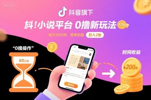 抖音旗下小说平台0撸新玩法，每天挂G60分钟，简单无脑，日入2张【揭秘】-木石资源网