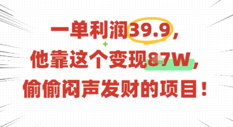一单利润39.9，有人靠这个变现几十个，偷偷闷声发财的项目-木石资源网