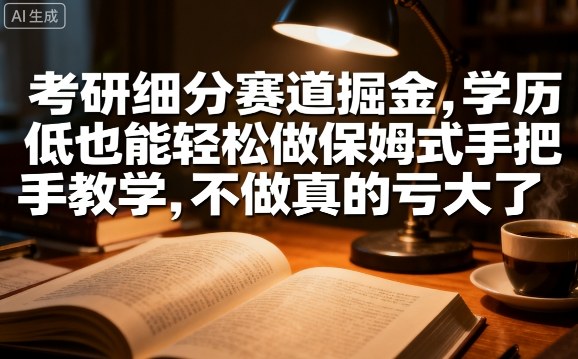 考研细分赛道掘金，日入1k+，学历低也能轻松做保姆式手把手教学，不做真的亏大了【揭秘】-木石资源网