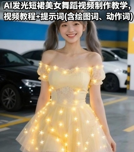 AI发光短裙美女舞蹈视频制作教学，视频教程+提示词(含绘图词、动作词)-木石资源网