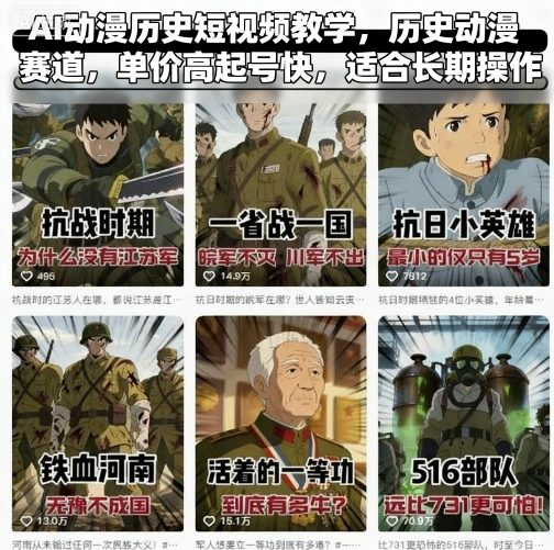AI动漫历史短视频教学，历史动漫赛道，单价高起号快，适合长期操作-木石资源网