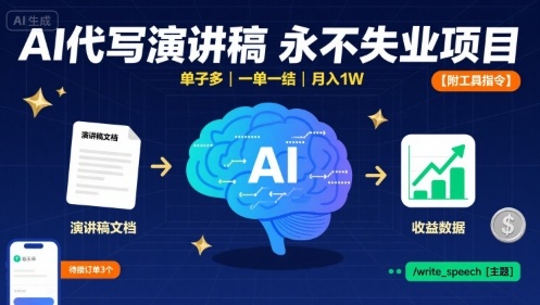 AI代写演讲稿，永不失业项目，单子多，一单一结，月入1W【附工具指令】-木石资源网
