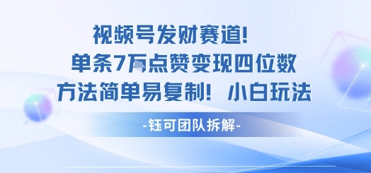 视频号发财赛道单条7W点赞变现四位数方法简单易复制小白玩法-木石资源网