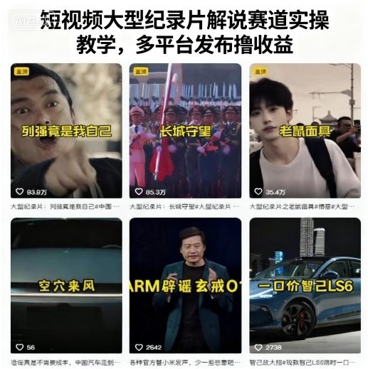 短视频大型纪录片解说赛道实操教学，多平台发布撸收益-木石资源网