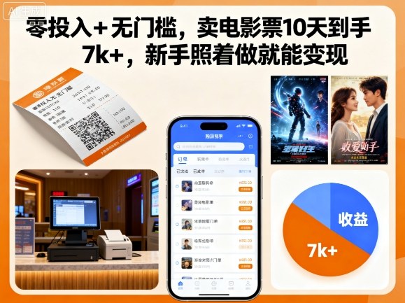 零投入+无门槛，卖电影票10天到手7k+，新手照着做就能变现【揭秘】-木石资源网