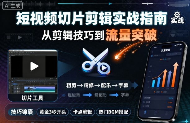 短视频切片剪辑实战指南，从剪辑技巧到流量突破-木石资源网