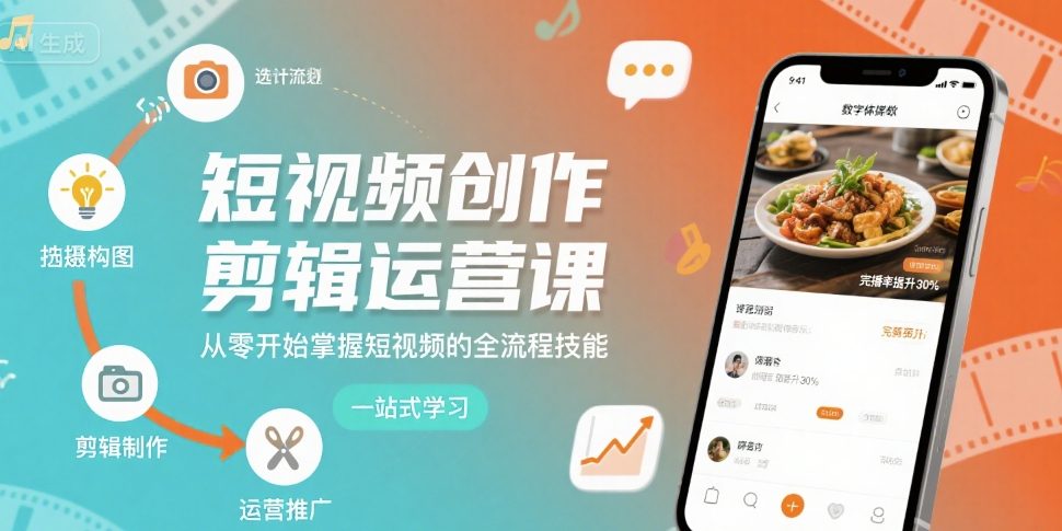 短视频创作剪辑运营课，从零开始掌握短视频的全流程技能-木石资源网