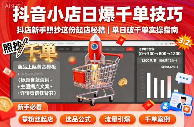 抖音小店日爆千单技巧，抖店新手照抄这份起店秘籍，单日破千单-木石资源网