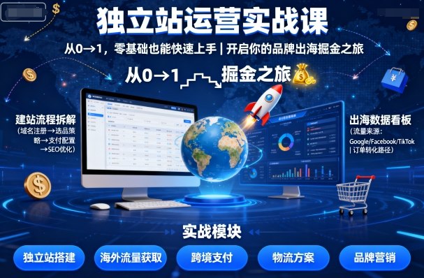 独立站运营实战课，​从0到1，零基础也能快速上手，开启你的品牌出海掘金之旅-木石资源网