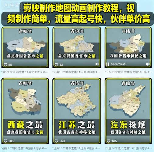剪映制作地图动画制作教程，视频制作简单，流量高起号快，伙伴单价高-木石资源网