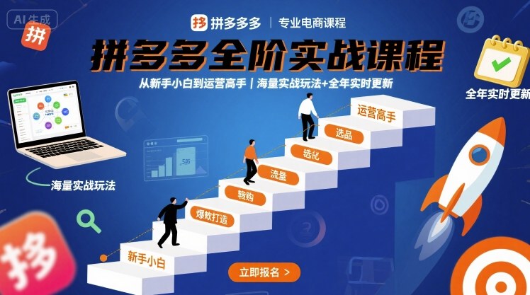 拼多多全阶实战课程，从新手小白到运营高手，海量实战玩法+全年实时更新【2025年9月更新】-木石资源网