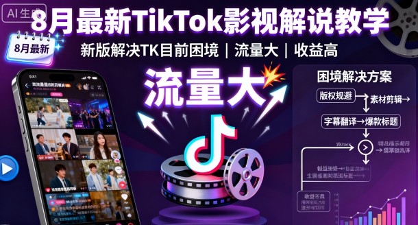 8月最新TikTok影视解说教学，新版解决TK目前困境，流量大，收益高-木石资源网