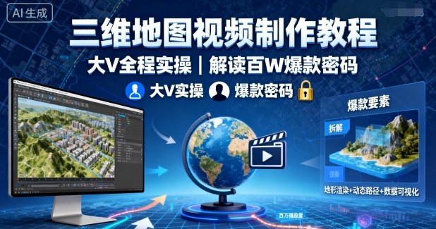 三维地图视频制作教程，大V全程实操，解读百W爆款密码-木石资源网