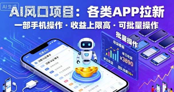 AI风口项目，各类APP拉新，一部手机就可以操作，收益上限高，可批量操作-木石资源网