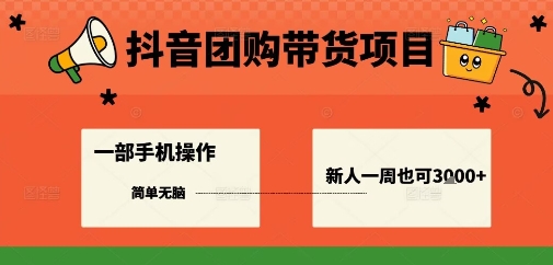 抖音团购带货项目，一部手机简单操作，一周3k+-木石资源网