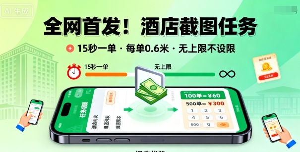 全网首发！酒店截图任务，15秒一单，每单0.6米，任务无上限不设限，矩阵操作单日3张到手【揭秘】-木石资源网