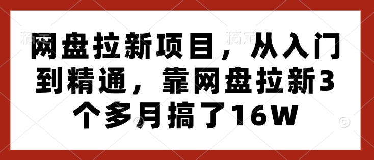 网盘拉新项目，从入门到精通，靠网盘拉新3个多月搞了16W-木石资源网