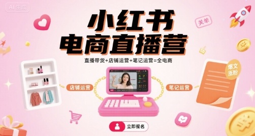 小红书电商直播营，直播带货+店铺运营+笔记运营=全电商-木石资源网