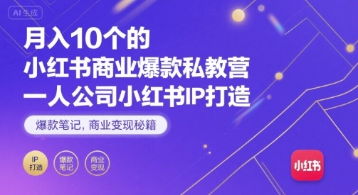 月入10个的小红书商业爆款私教营，一人公司小红书IP打造，爆款笔记，商业变现秘籍-木石资源网