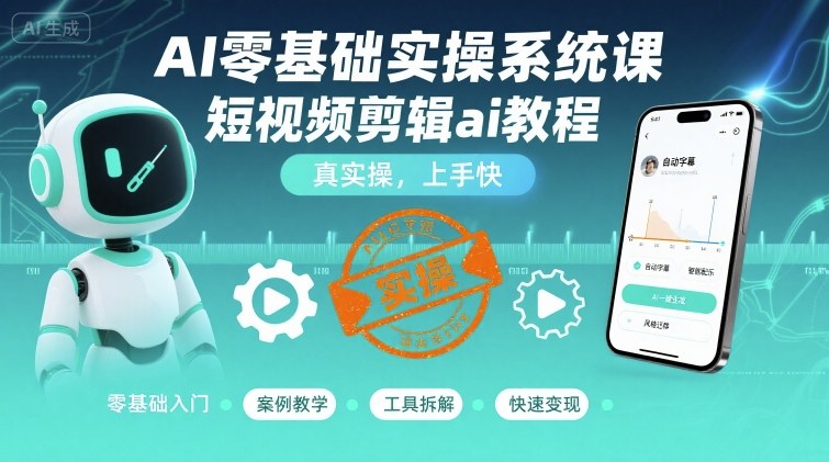 AI零基础实操系统课，短视频剪辑ai教程，真实操，上手快-木石资源网