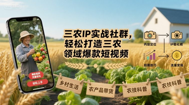 三农IP实战社群，轻松打造三农领域爆款短视频-木石资源网