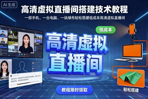 高清虚拟直播间搭建技术教程，一部手机、一台电脑、一块绿布轻松搭建低成本高清虚拟直播间-木石资源网