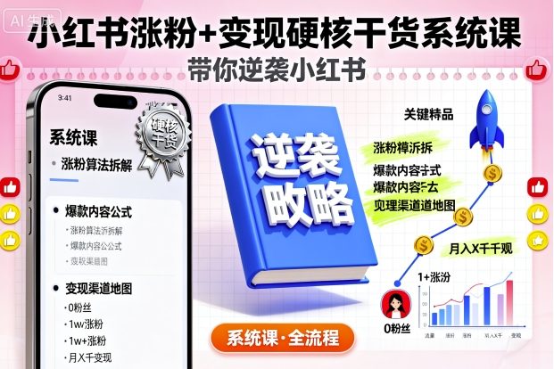 小红书涨粉+变现硬核干货系统课，带你逆袭小红书-木石资源网