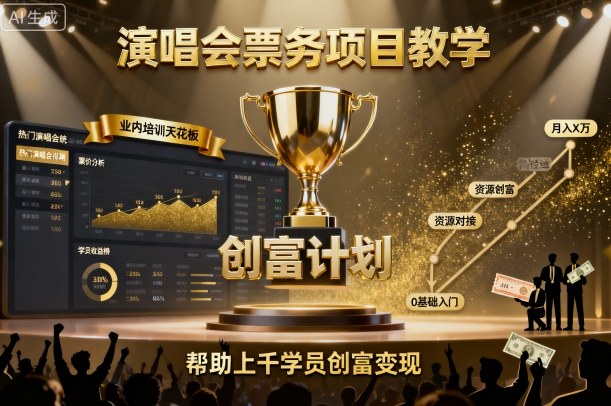 演唱会票务项目教学，业内培训天花板，帮助上千学员创富变现-木石资源网